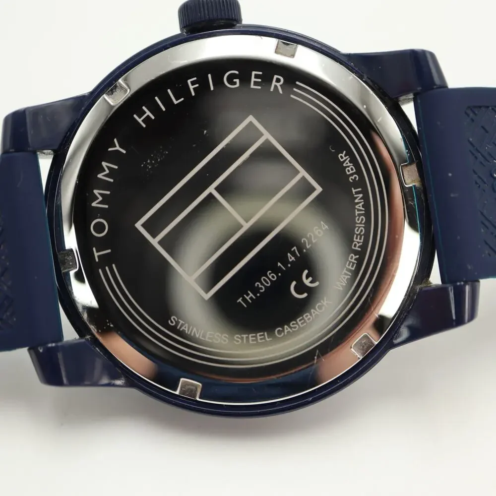 Tommy Hilfiger 'Analogue Denim' 42mm Watch Jump Hour Blue Silicone w New Battery